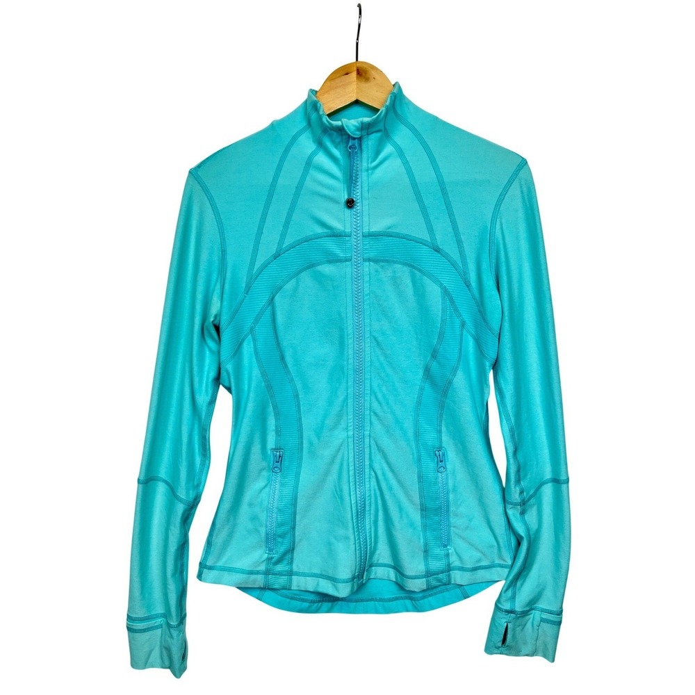 Lululemon Define Jacket Teal Blue Luon Size 8 Full Zip Thumbholes Athleisure